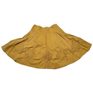 For the Republic Spicy Mustard Embroidered Midi‎ A-Line Skirt Size 14